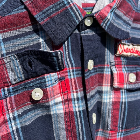 Greendog Flannel Shirt with Gray Hoodie and Long Sleeves - Picture 9 of 14